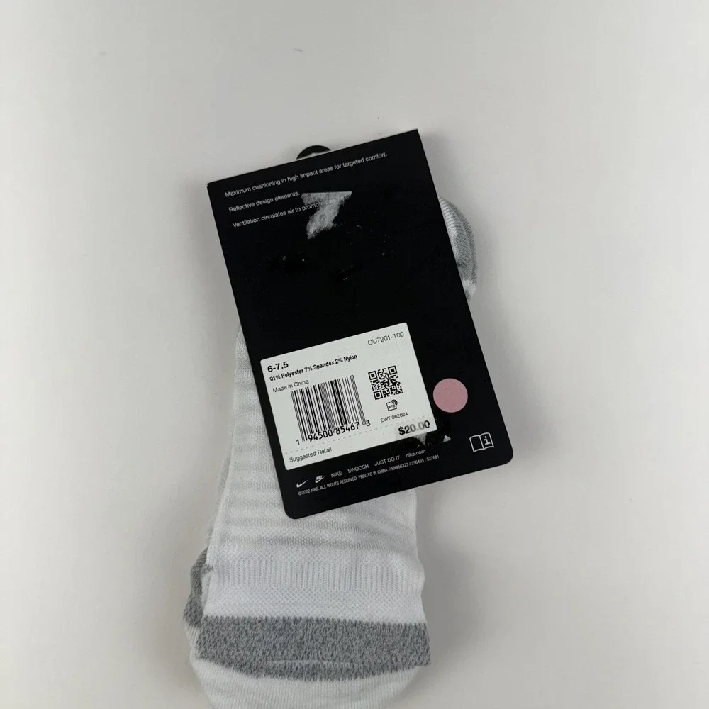 New Womens Nike Spark Lightweight White Running No Show Socks Size 7.5-9
